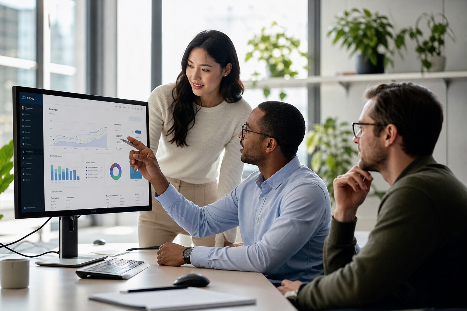 Platform team reviewing AI usage dashboards together